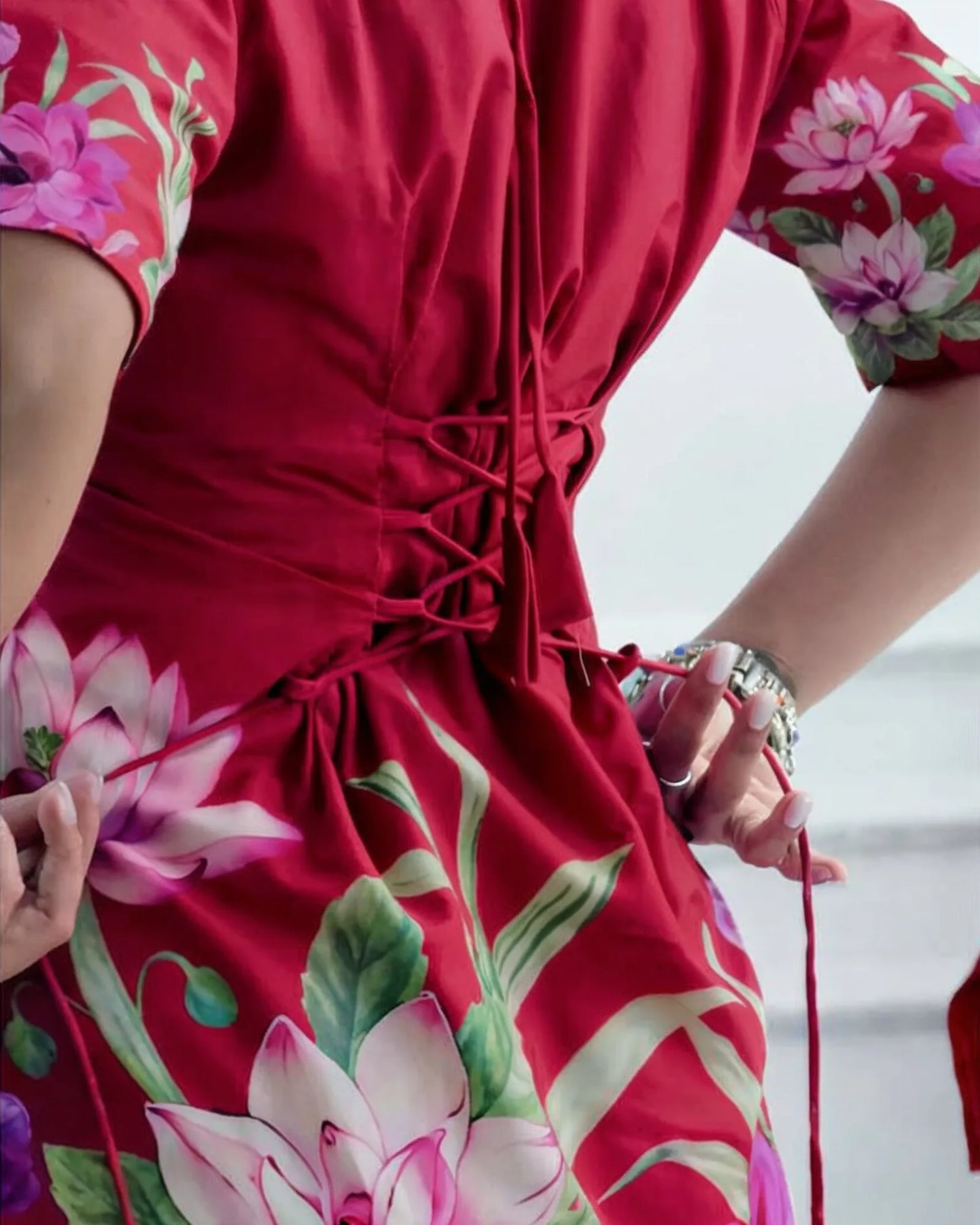 Ruby Red Bloom Floral Kurti Top
