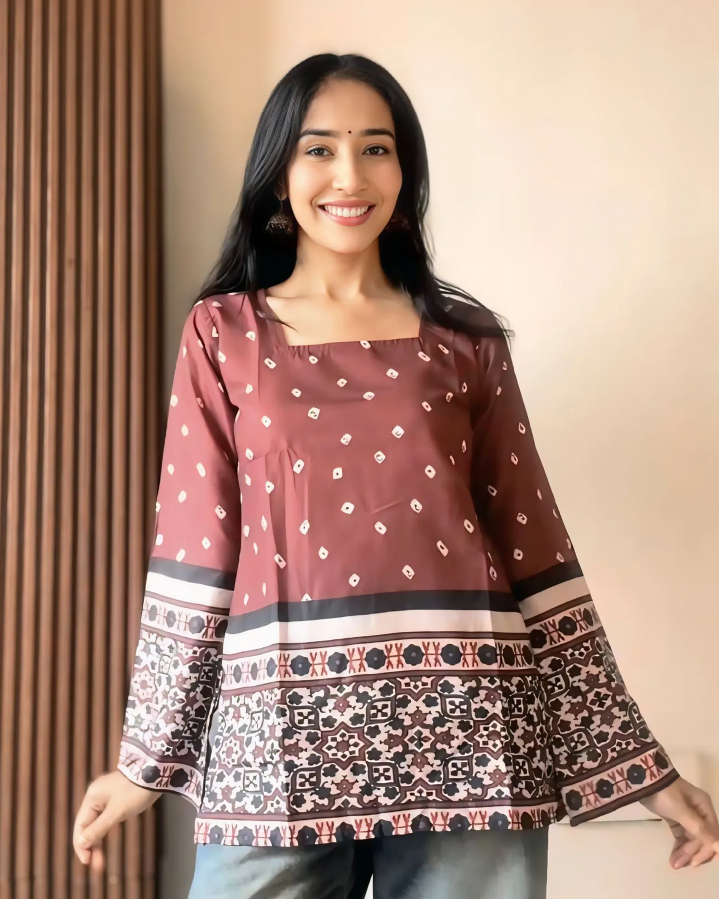 Rust Bloom Traditional Print Kurti