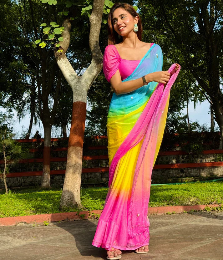 Sunshine Rainbow Drape Saree