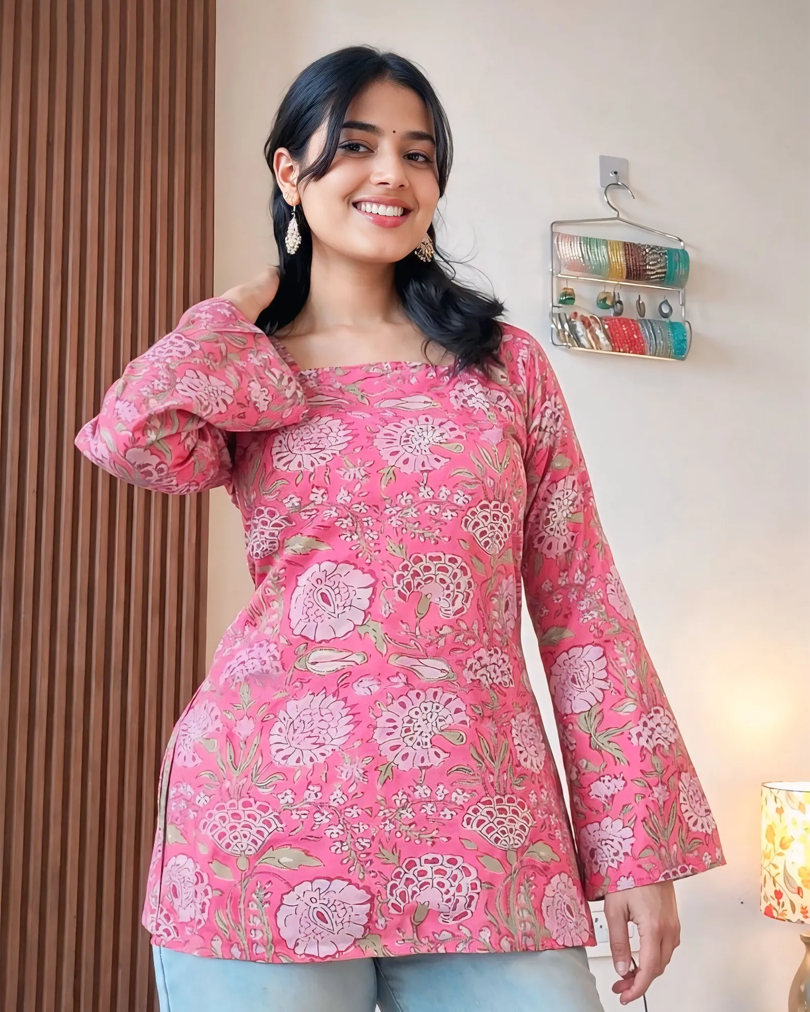 Rosé Bloom Designer Kurti Top
