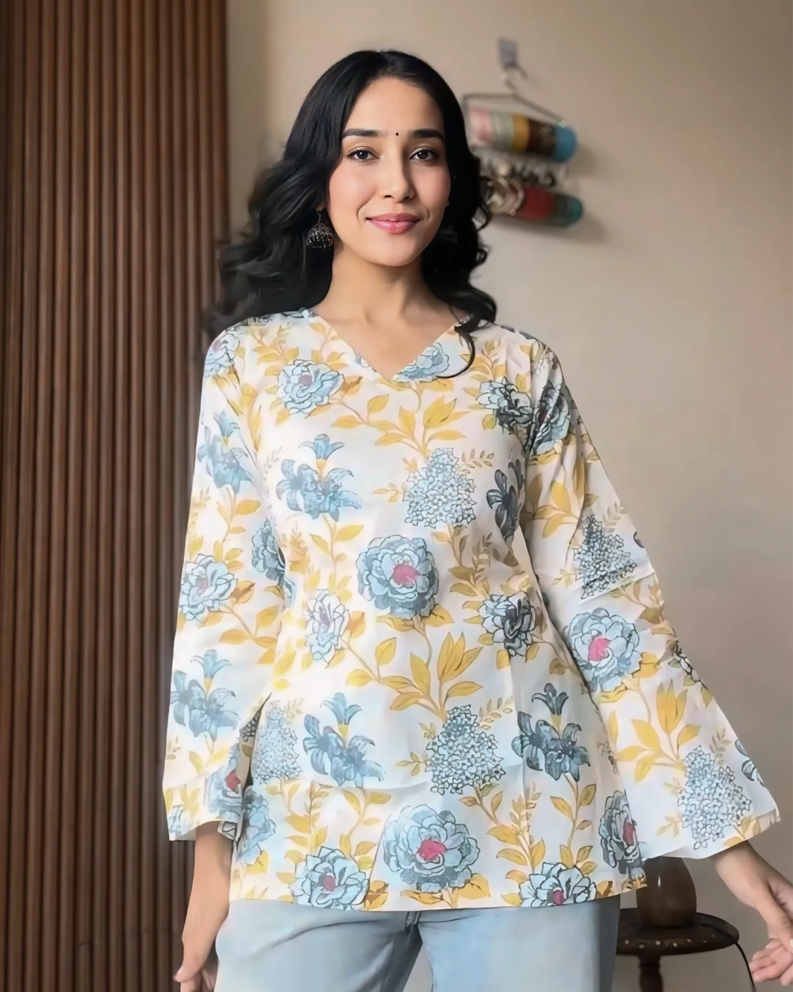 Ivory Petal Floral Kurti Top