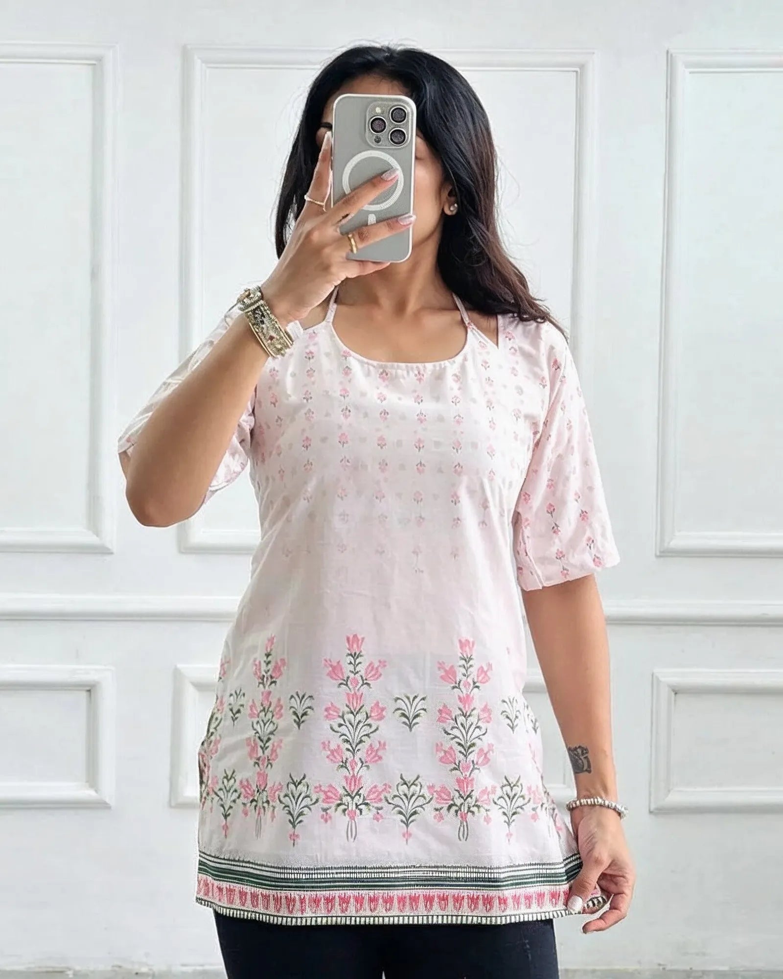 Soft Rose Bloom Designer Kurti Top