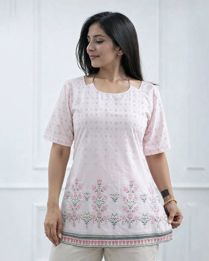 Soft Rose Bloom Designer Kurti Top