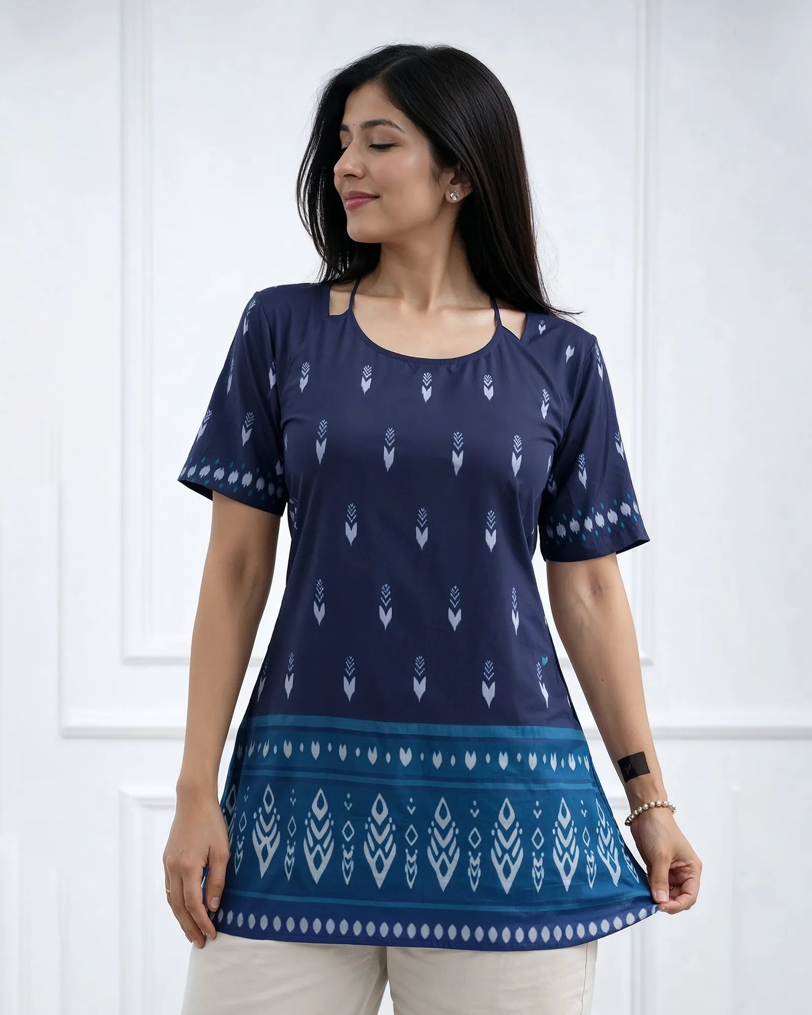 Indigo Ethnic Print Designer Kurti Top
