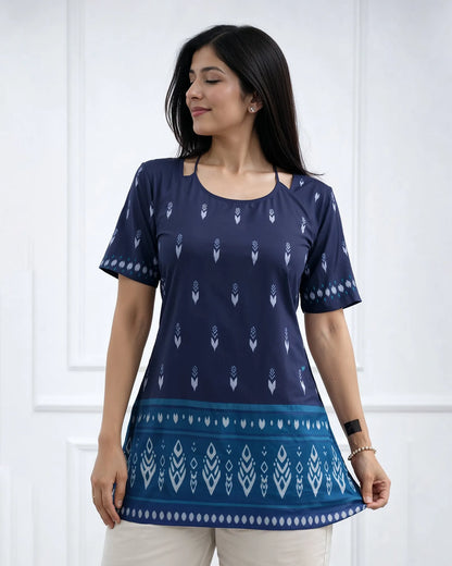 Indigo Ethnic Print Designer Kurti Top