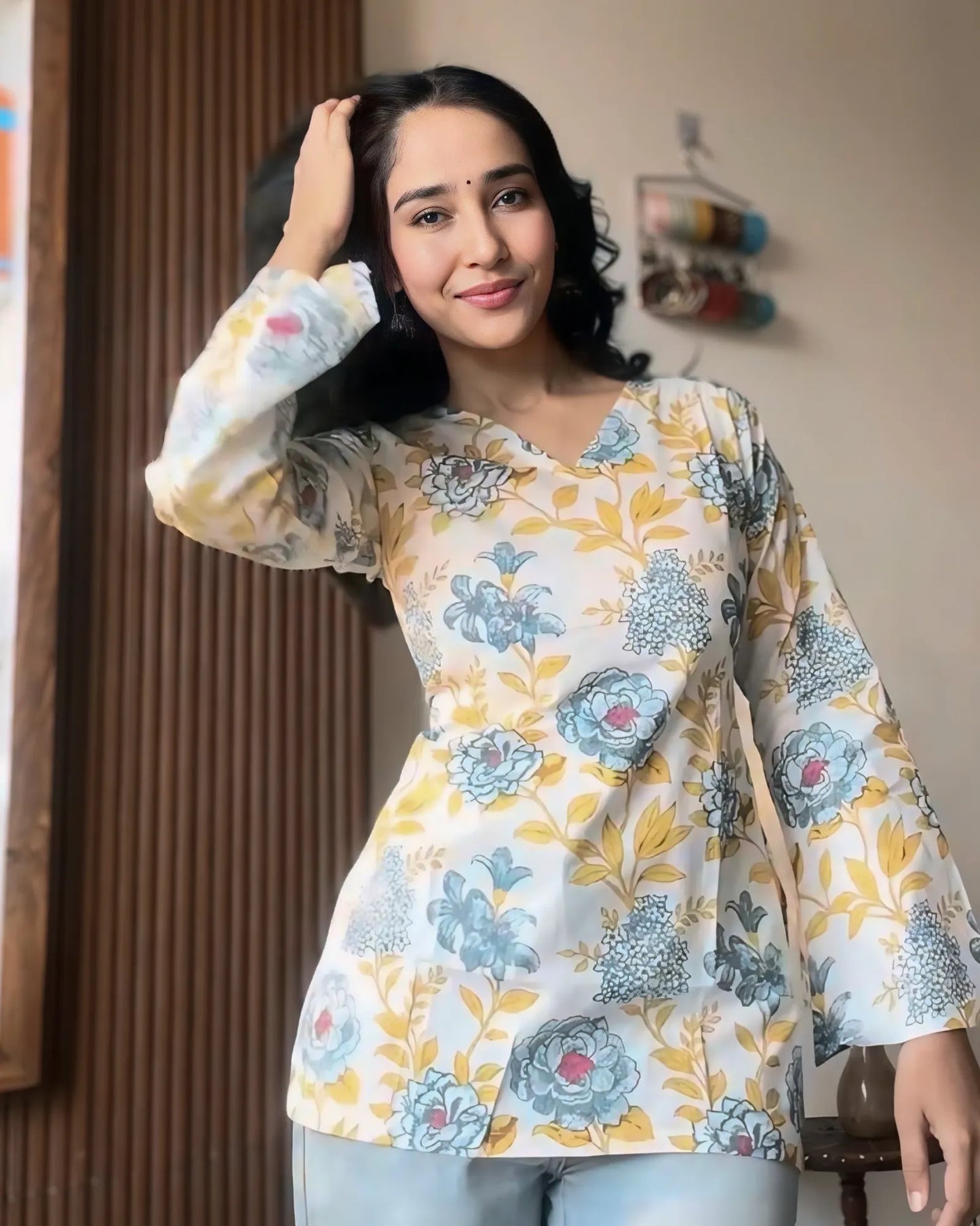 Ivory Petal Floral Kurti Top
