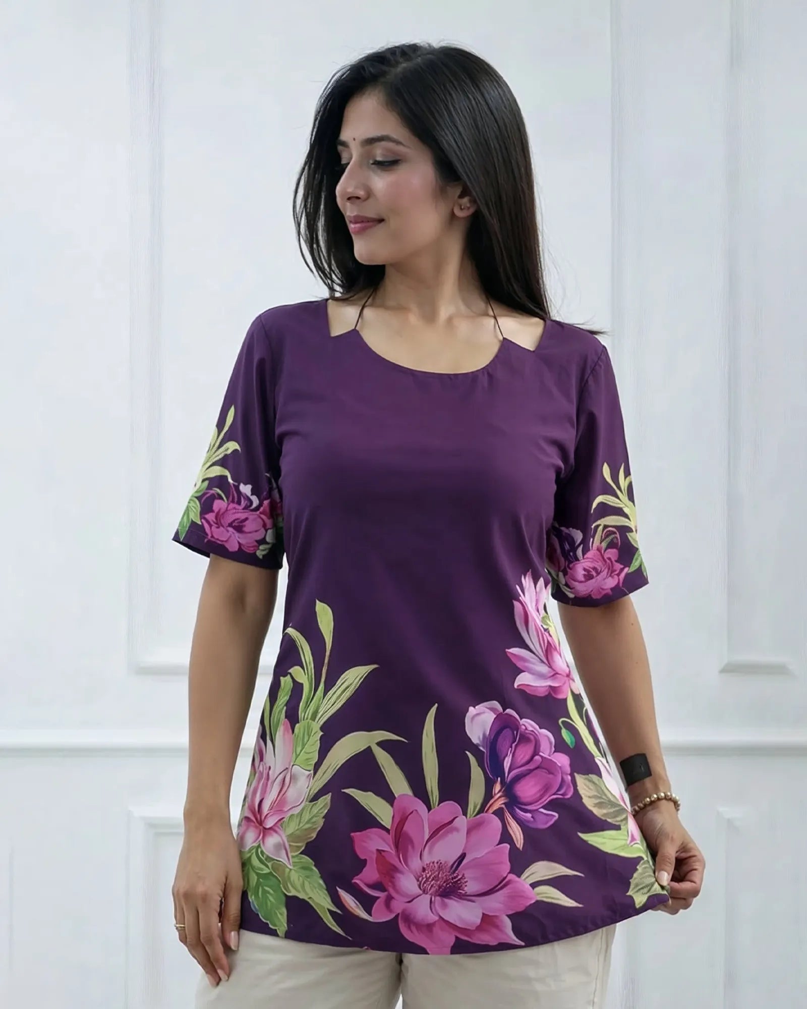 Royal Purple Bloom Designer Kurti Top