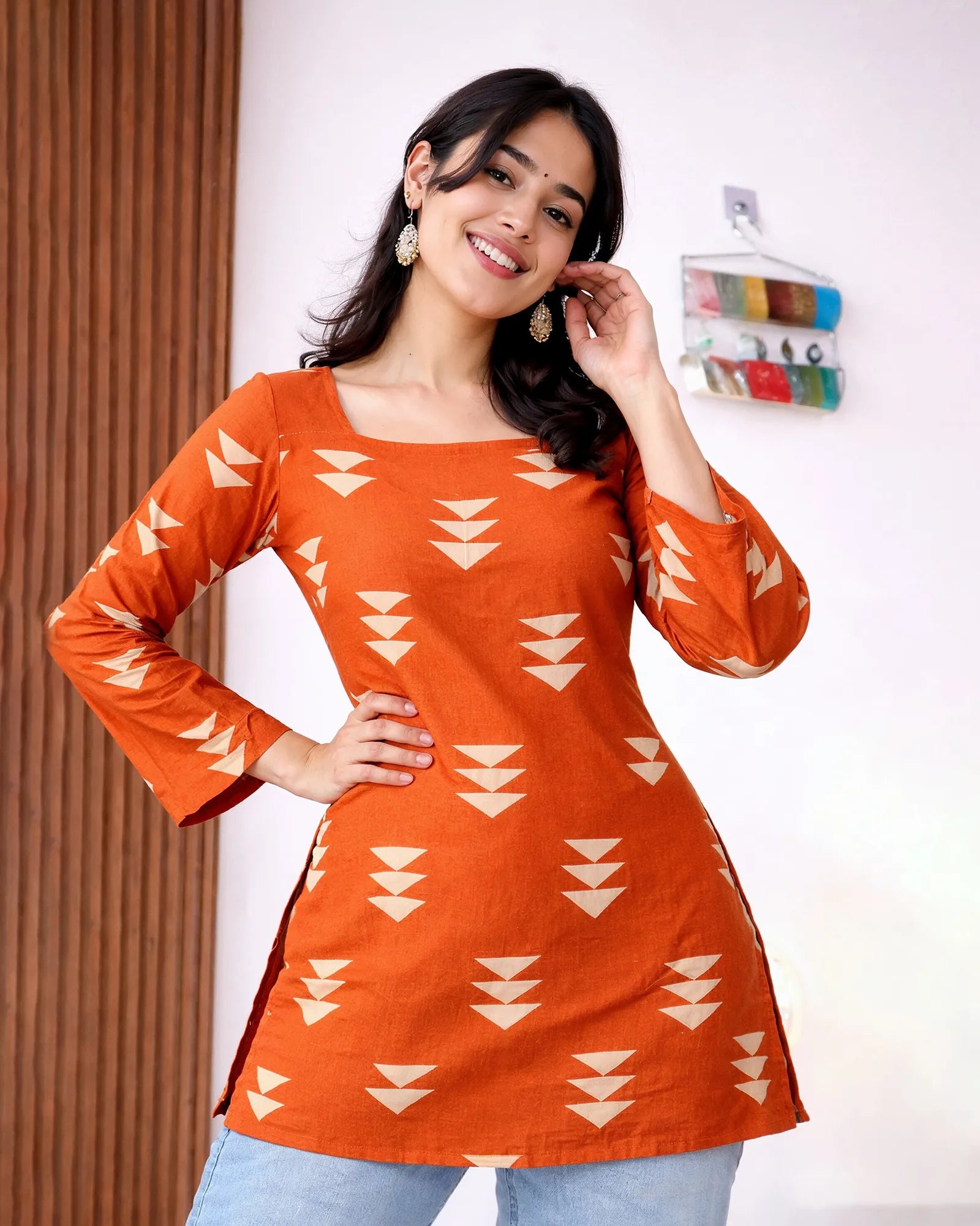 Premium Orange Printed Kurti