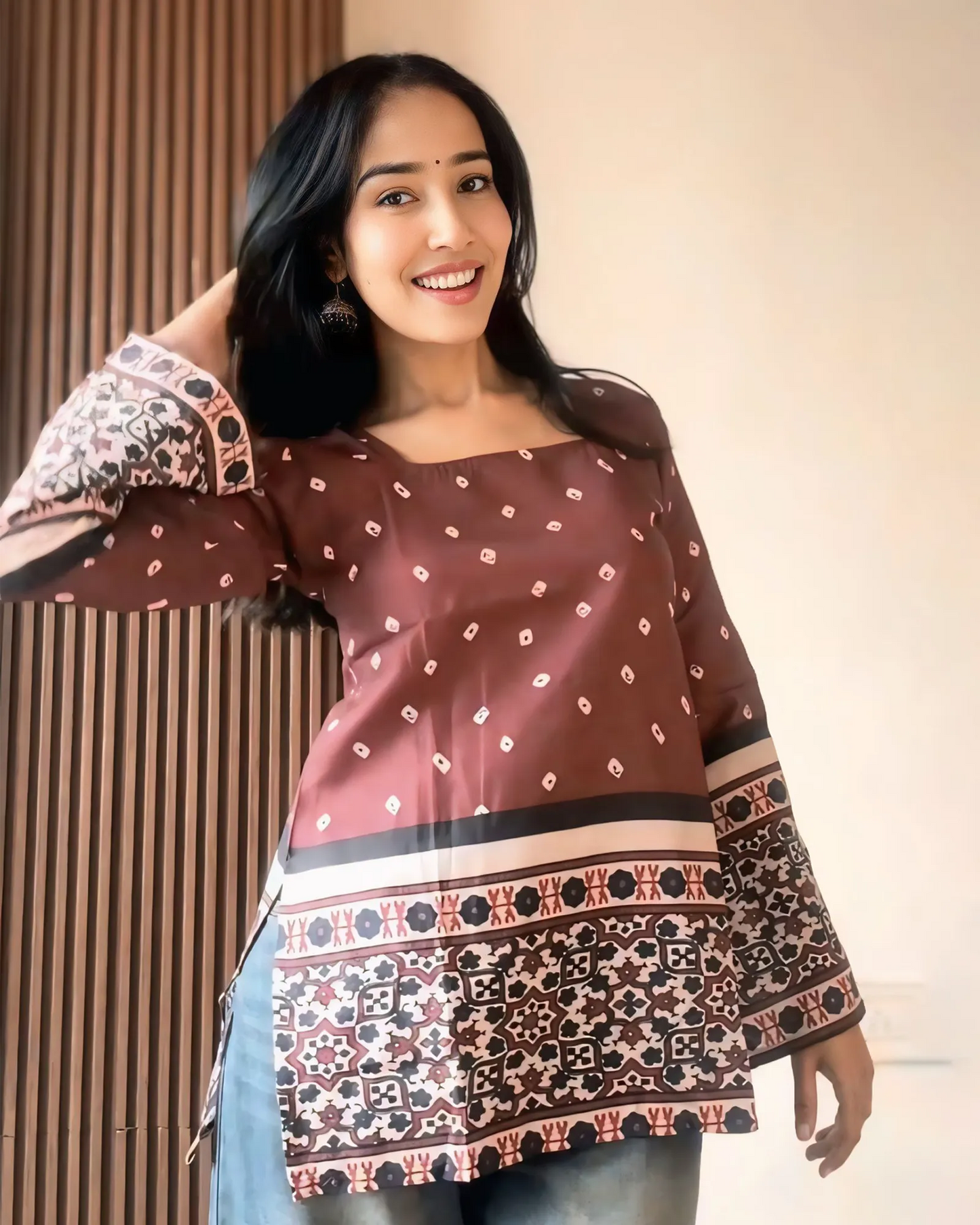 Rust Bloom Traditional Print Kurti