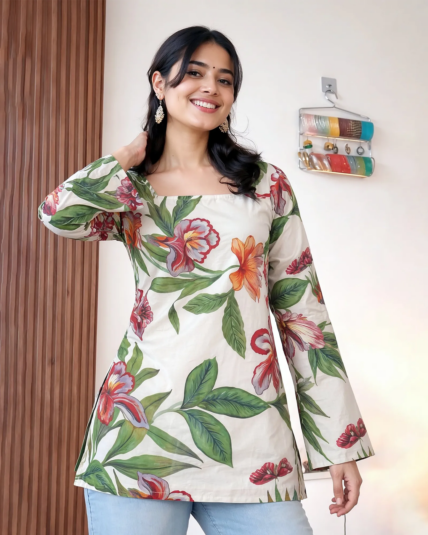 Women’s Cream Artistic Floral Design