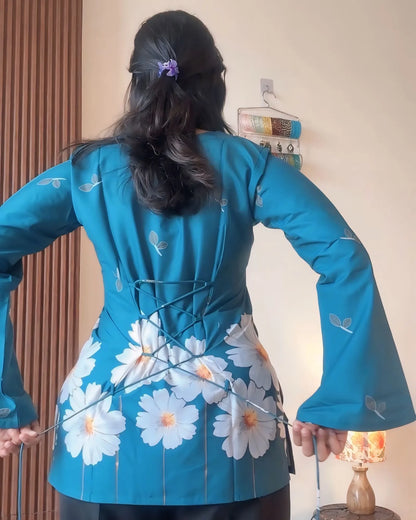 Blue Bloom Statement Kurti Top