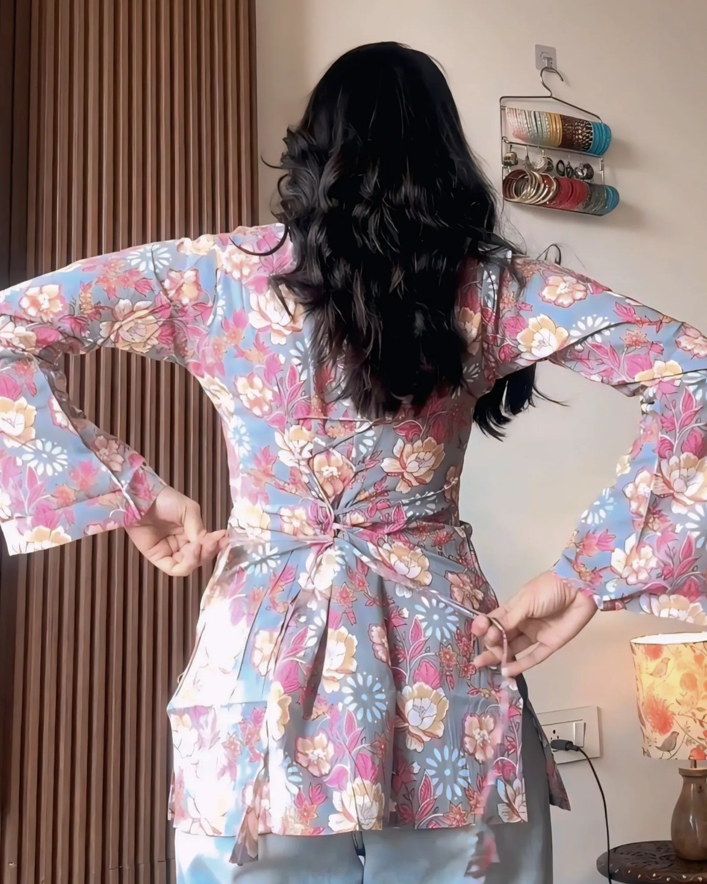 Blush Blue Floral Print Designer Kurti