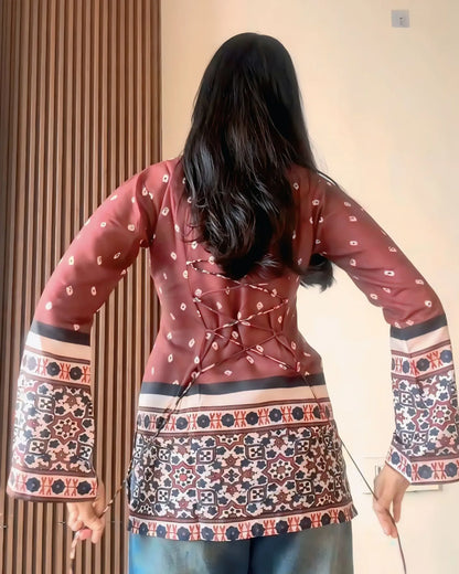 Rust Bloom Traditional Print Kurti